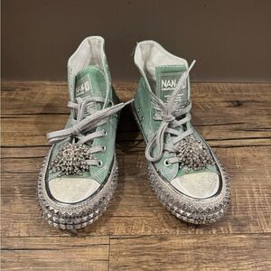Green High-Top Sneakers with Studded Details